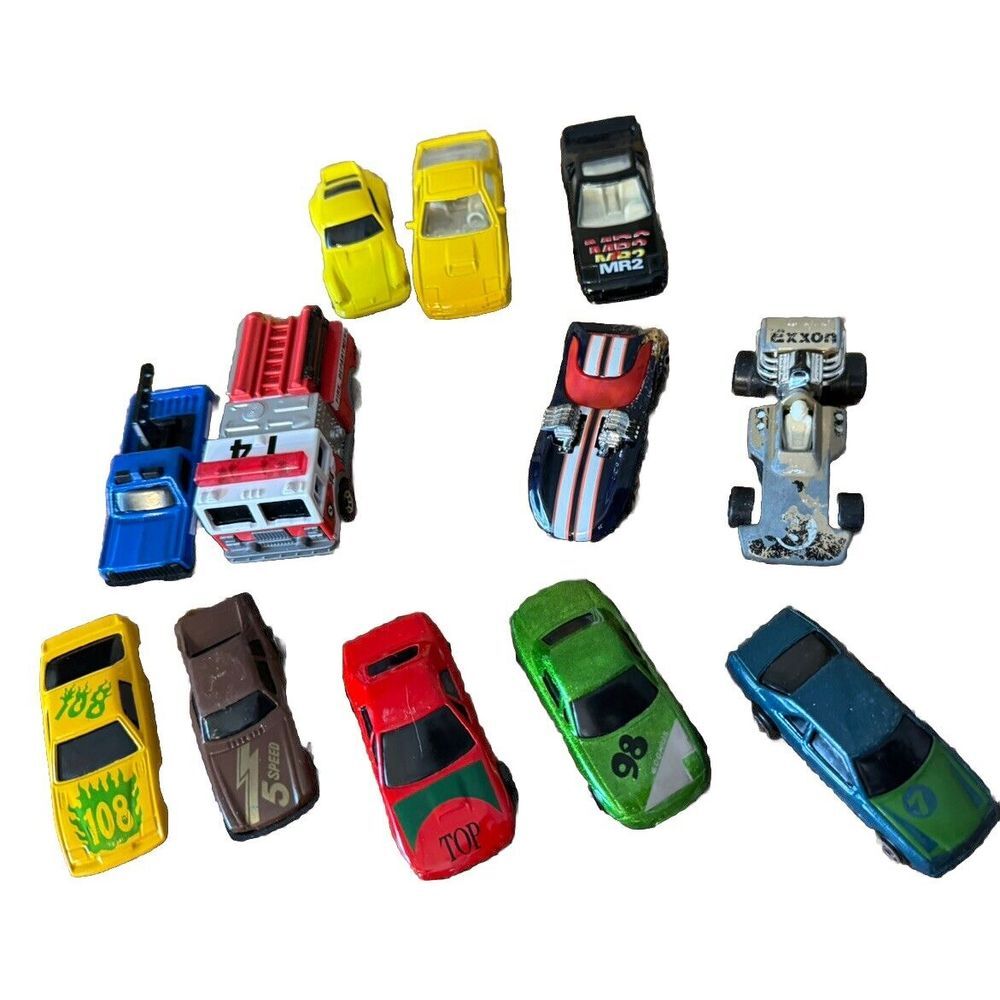 Vintage 1970s To 1990s Hot Wheel Cars Lot Of 12 Exxon Mazda Fire Truck Corvette